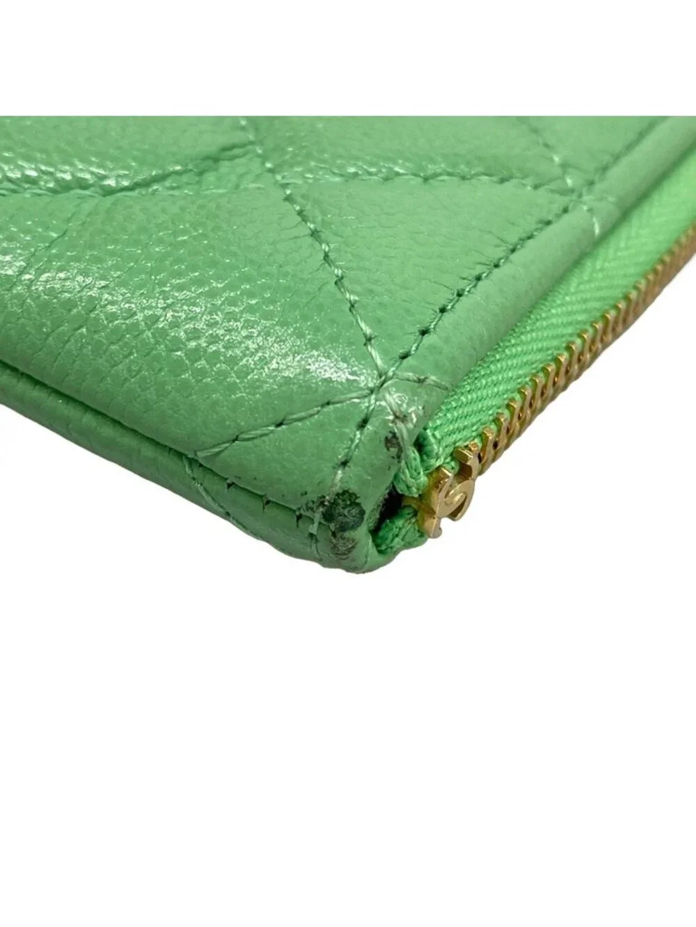 Chanel Pouch Quilted Light Green CC Logo Gold